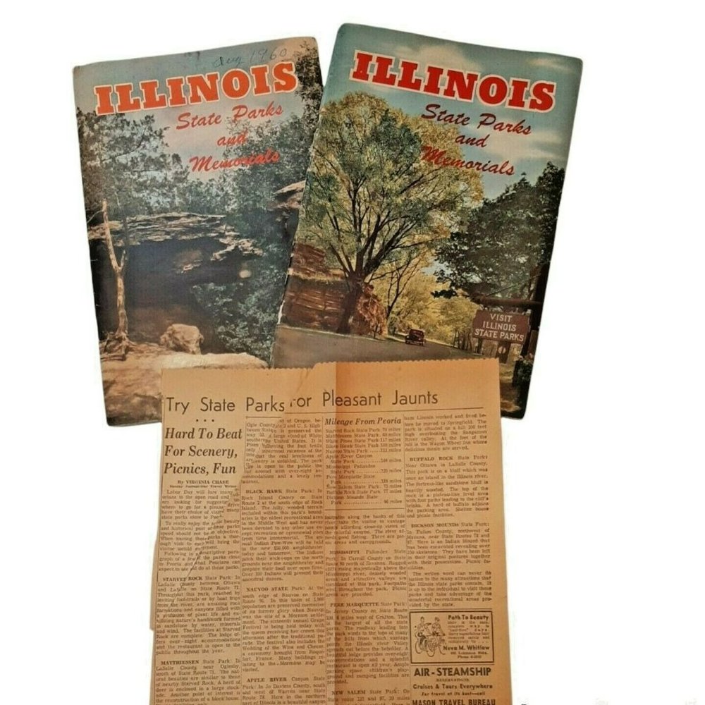 2 Illinois State Parks Booklets 1960 Vintage plus News Article